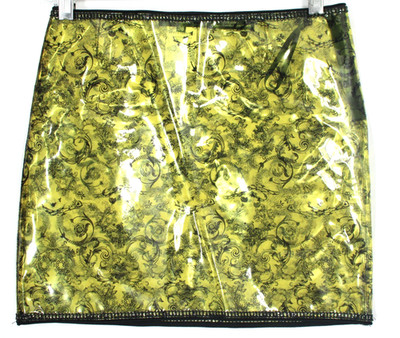 VERSACE Green-Yellow & Black Barocco Print Transparent PVC Mini Skirt 38