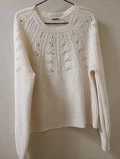 ELIE TAHARI ivory cashmere lace accente sweater pullover L