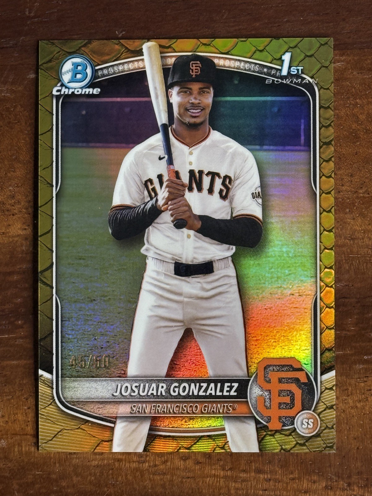 2025 Bowman Chrome Josuar Gonzalez 1st Bowman #BCP-153 Reptilian Gold /50