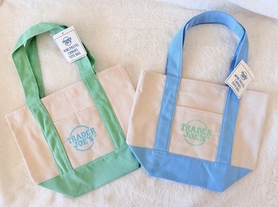 Set of 2 - Trader Joe's Mini Pastel Canvas Tote Bag- Blue and Green - Viral