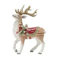 Fitz and Floyd Holiday Home Deer Ceramic Figurine, 12.5 inch, Red