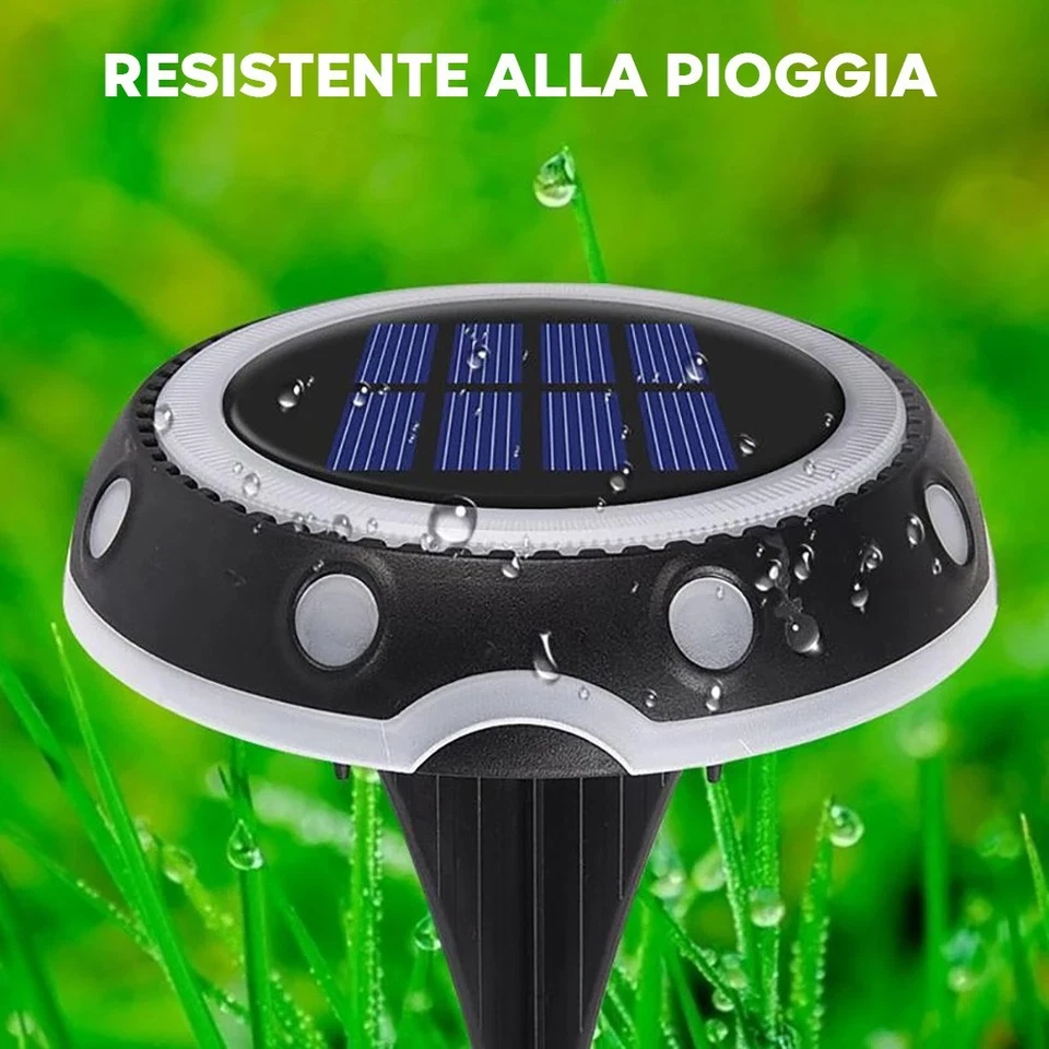 Faretto Solare Luce Led RGB Tondo da Giardino con Sensore Crepuscolare IP68 - Immagine 3 di 4