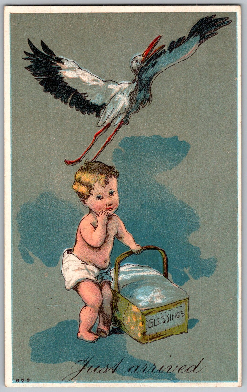 Antique Postcard Stork Baby Delivery 1910s