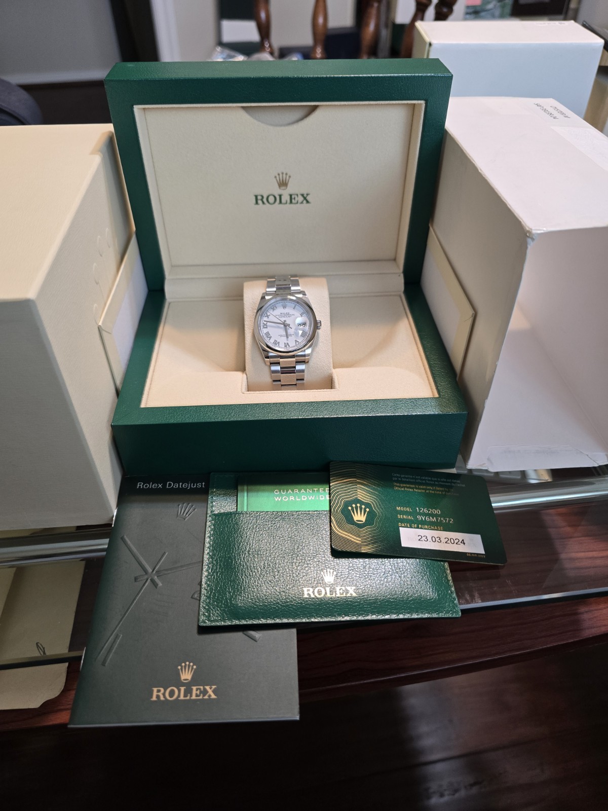 Rolex Datejust 126200 S/S 36MM 2024 Auto Luxury White Roman Dial Watch.Mint.B/P image 2