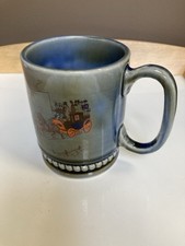 WADE Porcelain Coffee Mug Stagecoach Design Blue Green Glaze Made in Ireland