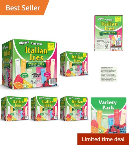 Authentic Italian Ice Freezer Bars - Fat Free, 96 Count of 6 Refreshing Flavors
