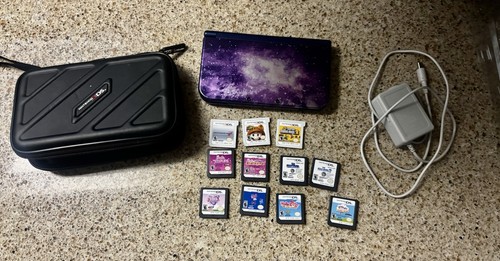Nintendo 3DS Galaxy XL Console Bundle w/ Games, AC Adapter & Carrying Case