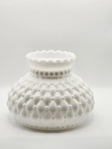 Vintage Milk Glass Hurricane Lamp Shade Quilted Hobnail Style 8x6 Inches