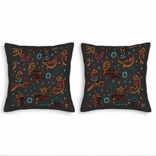 Set of 2 18x18in Throw Pillow Covers - Whimsical Creatures  Colorful Patterns
