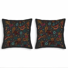 Set of 2 18x18in Throw Pillow Covers - Whimsical Creatures & Colorful Patterns 
