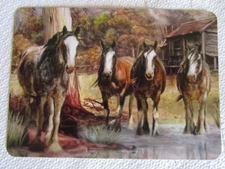 HORSE SWAP CARD~MODERN NEW~CYLDESDALE HORSES AT STREAM COUNTRY SCENE#99