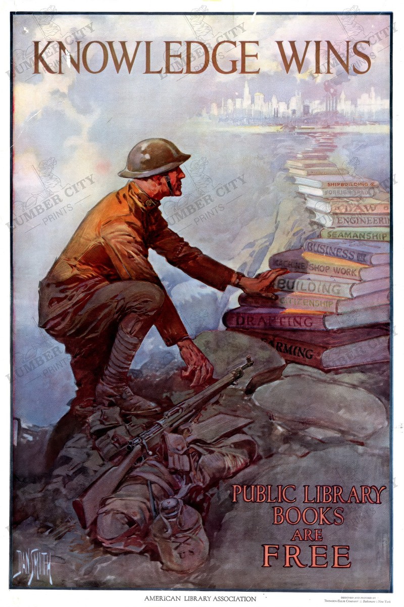 Knowledge Wins 1918 WWI Library Association Propaganda Poster Wall