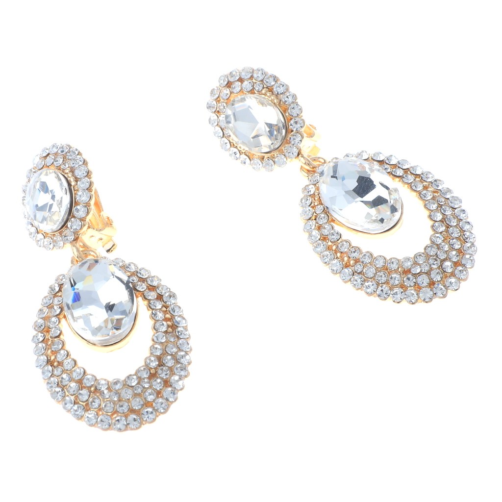 Gold Tone Metal Crystal Rhinestone Clip-On Earrings ER2652-GCL