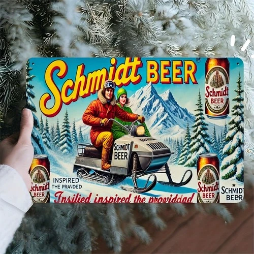 Vintage Schmidt Beer Snowmobile Winter Tin Metal Signs Home Décor 8x12