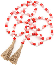 78 Inch Wooden Bead Garland with Tassel, Valentine'S Day Wood Bead Garland for T