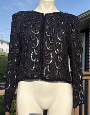 Stenay Vtg Cropped Black Silk Beaded Sequin Jacket Women S Glam Rock Maximalist