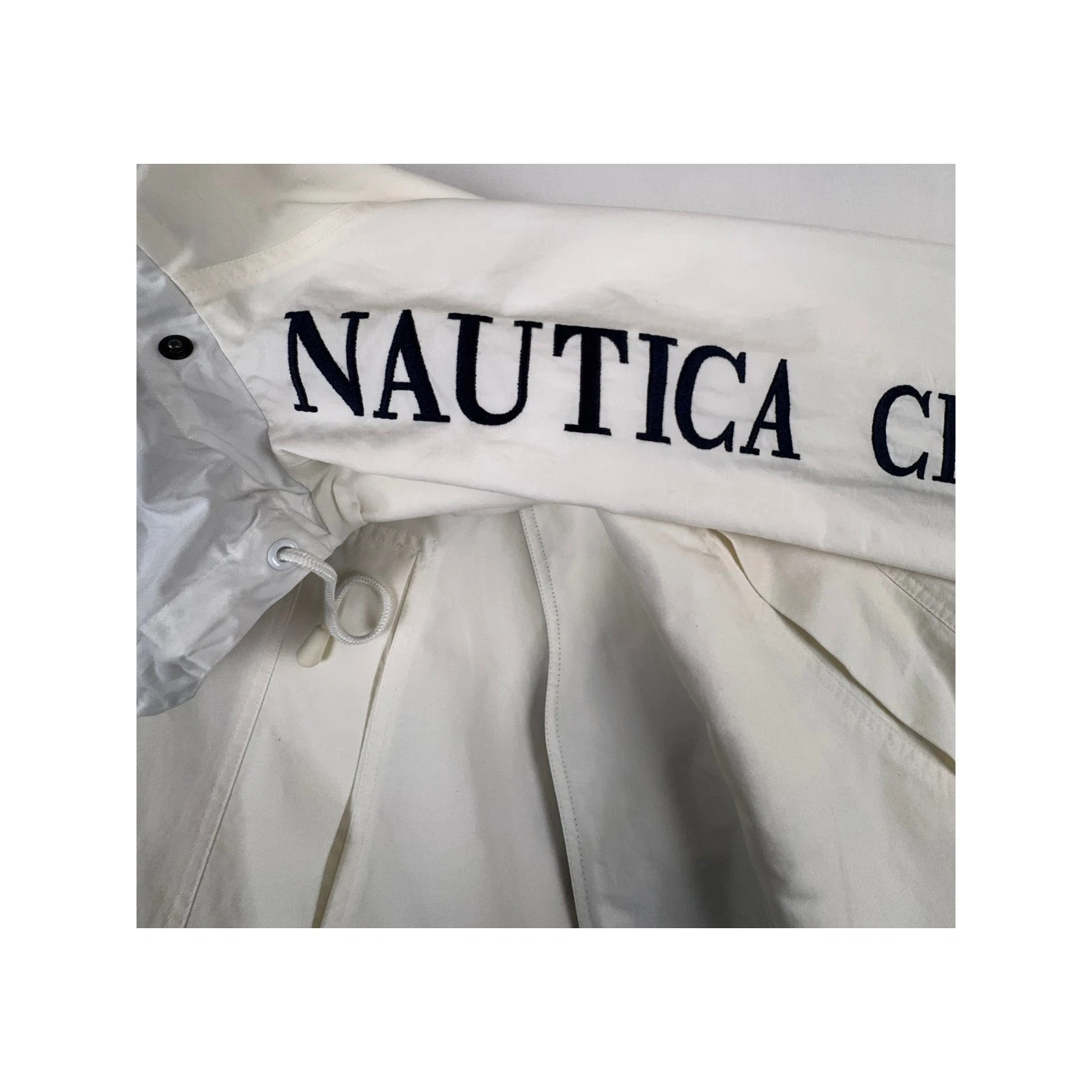 Vintage 90s Nautica Challenge J-Class Sailing Jacket Large White Hideaway Hood image 6