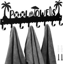Wall Mount Pool Towel Rack Pool Towel Holder Hanger with Hooks for Pool Area