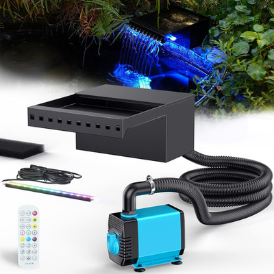 8Inch Pond Waterfall Spillway with RGB LED Lights, 304 Stainless Steel Pond Spil