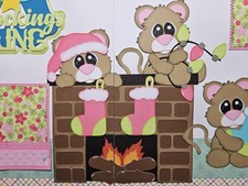 Premade 12x12 Scrapbook Pages Handmade Layout SEWN MATS Xmas Stockings Pink PCC