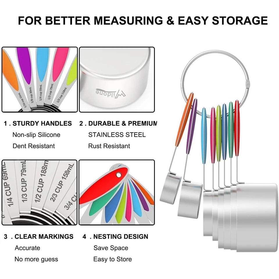 Wildone Stainless Steel Measuring Cups and Spoons 20 Piece Set - Image 4 of 4
