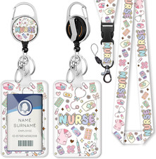 Nurse Badge Holder Retractable Clip, Cute Lanyard with Badge Reel for ID Cards,