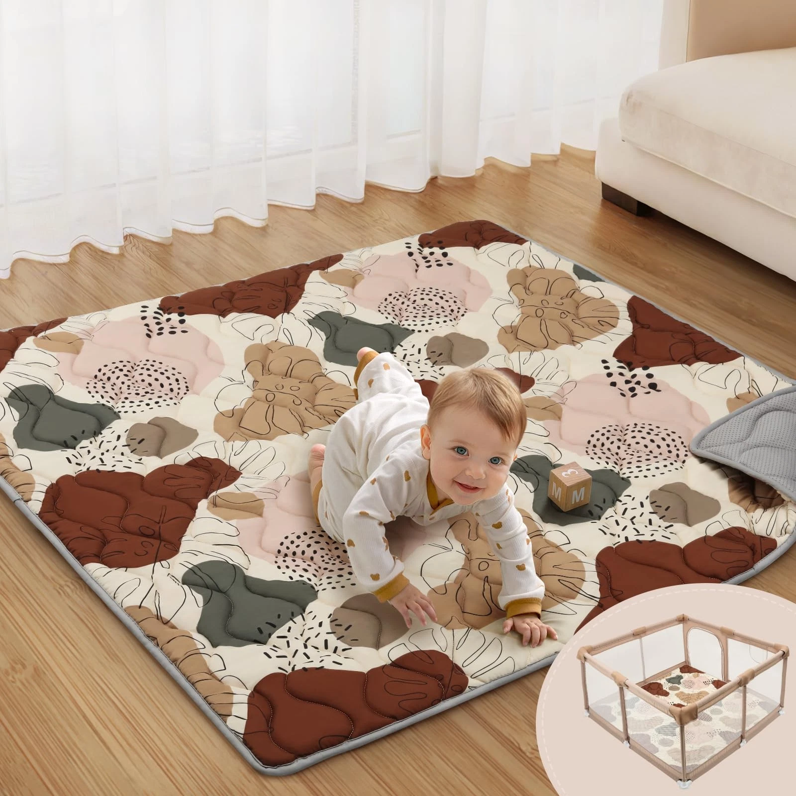 Blissful Diary Baby Play Mats for Floor, 47x47 Playpen Mat, Thicker Cushionin...