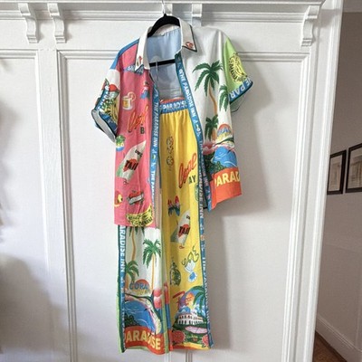 Women's Small 2-Piece Graphic Shirt & Wide-Leg Pants Set fun summer pattern