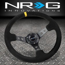 Nrg Reinforced 350mm 3deep Dish Steering Wheel Black Suede Yellow Center Stripe