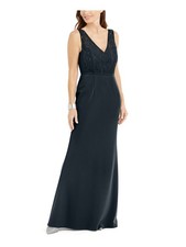 ADRIANNA PAPELL Womens Illusion Gown Sleeveless V Neck Full-Length Formal Dress