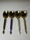 J Tostrup Norway .925 Sterling Silver Gilt Enamel Star Spoon Set 4 88g NR MCM — photo 2