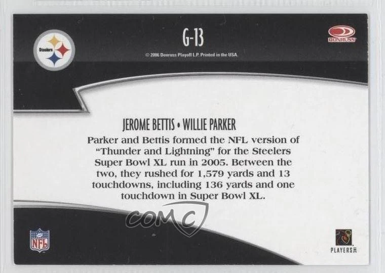 2006 Donruss Threads Generations Jerome Bettis Willie Parker #G-13 HOF - Image 2 of 2