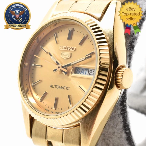 1991 Vintage [ NEAR MINT ] SEIKO 5 4206-0510 Gold Day/Date AT Women's From JAPAN