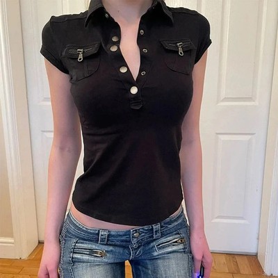 Women T Shirt Black Gothic 90s Vintage Vest Aesthetic Sleeveless Corset Top 