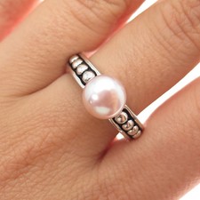 HONORA 925 Sterling Silver Vintage Real Pearl Beaded Oxidized Ring Size 9.25