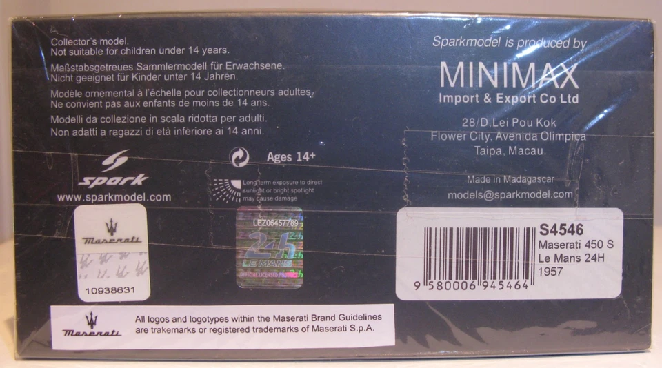Spark 1:43 S4546 Red Maserati 450S Spyder #2 1957 Le Mans Behra/Simon - Image 3 of 3
