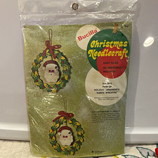 Bucilla Kit 1643 Pair of Holiday Ornaments Santa Wreaths Christmas
