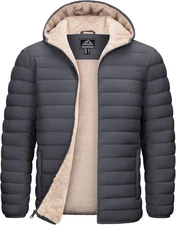 TACVASEN Men's Puffer Jacket Hooded Sherpa Lined Water X-Large, Dark Grey 