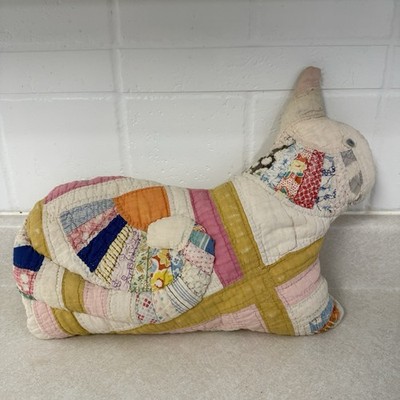 Vintage Quilted Patchwork Cat Pillow Cottagecore Grandmacore Aged Primitive
