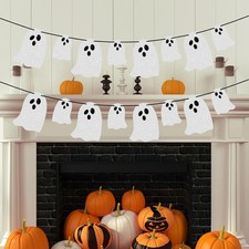 Halloween Ghost Banner Decorations - Glittery Spook Garland Bunting Banner for H