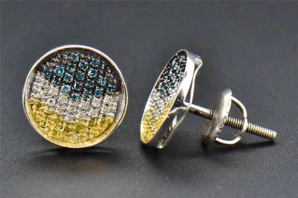 3Ct Round Lab-Created Multicolored Diamond Stud Earrings 14k White Gold Plated - Image 3 of 4