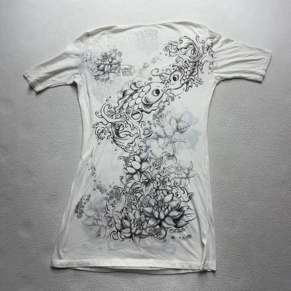 In Vein Beaded Bling Y2K Graffiti T-Shirt Dress Koi Fish Tattoo Style RARE - Image 4 of 4