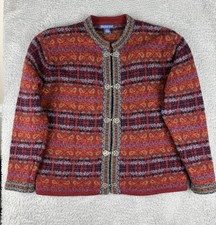 Vintage Fair Isle Wool Cardigan Sweater Size M Metal Clasps Nordic Wool Cottage