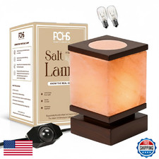 Pohs 100 Cube Shape Himalayan Pink Salt Lamp Brown Wooden Base Dimmer Switch