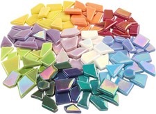 Iridescent Glass Mosaic Tiles for Crafts Bulk,200G Broken Mosaic Glass Pieces fo