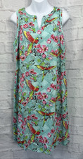 George Summer Shift Dress Linen Blend Size 12 Teal Blue Floral Butterfly Tunic