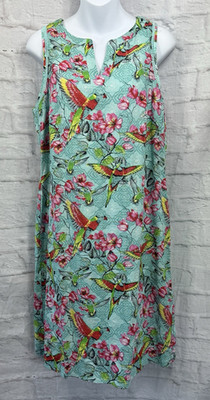 George Sommer Etuikleid Leinenmischung Gr. 12 türkis blau Blumen Schmetterling Tunika
