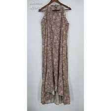 Amazon Boho Brown Floral Midi Dress XL Cottagecore Earth Tone Flowy Tiered Hem