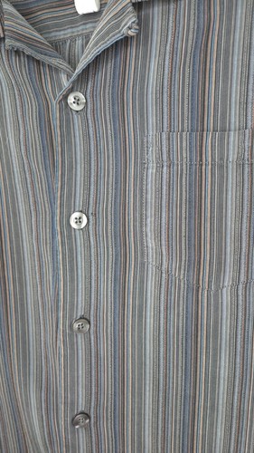 Tommy Bahama Mens Medium Blue Striped Hawaiian Short Sleeve Silk Shirt M120 - Picture 3 of 8