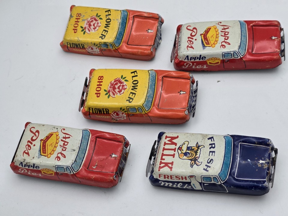 TN Toy Cars Techno Nomura Japan Tin Litho Apple Pies Milk Flowers Ice
